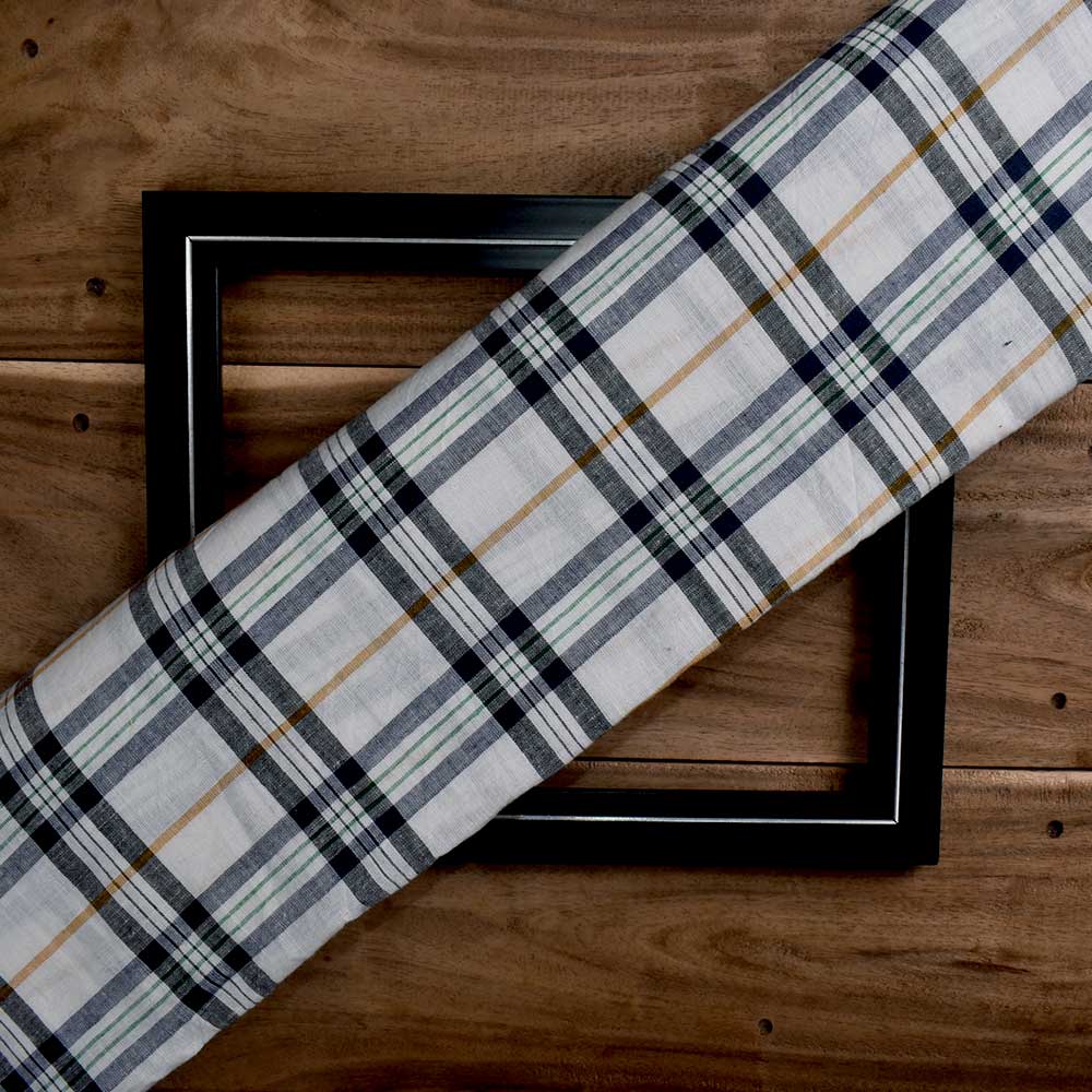 Check White Pure Cotton 96 GSM Handwoven Fabric