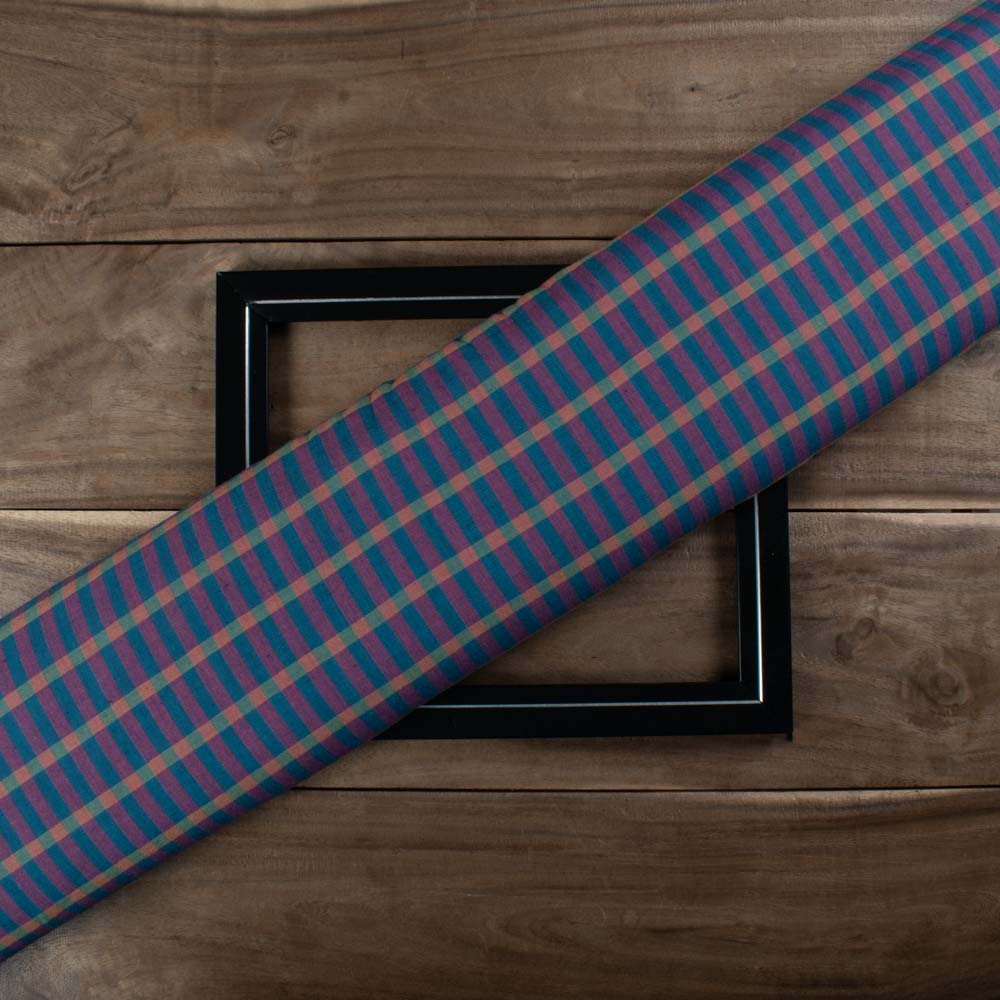 Check Pink & Teal Pure Cotton 92 GSM Handwoven Fabric