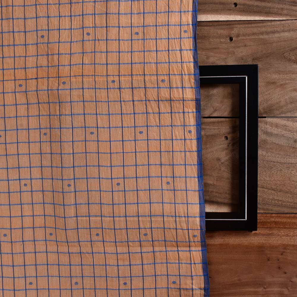GEOMETRIC CHECK ORANGE JAMDANI PURE COTTON 60 GSM HANDWOVEN FABRIC