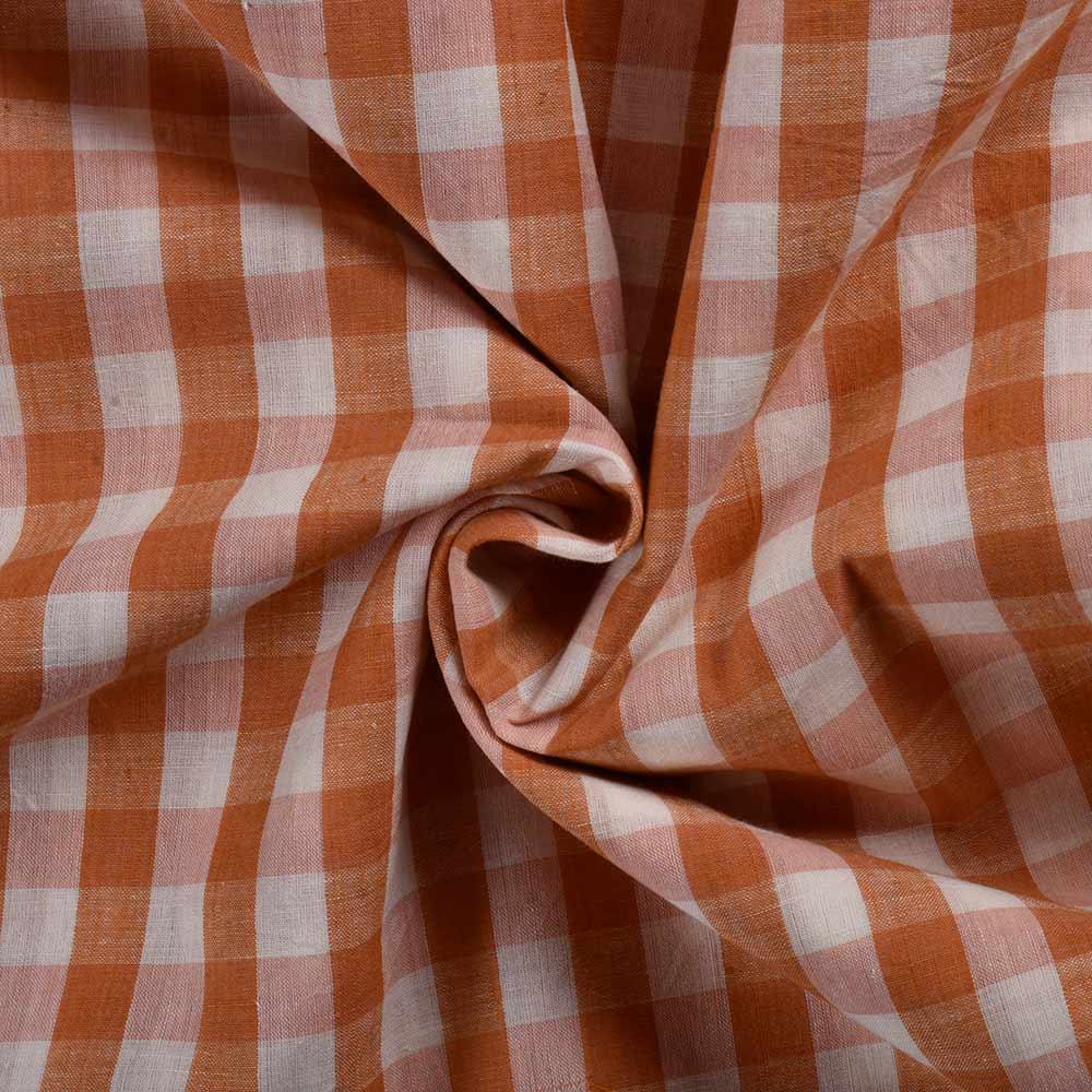 Check Orange & Pink Pure Cotton 72 GSM Handwoven Fabric