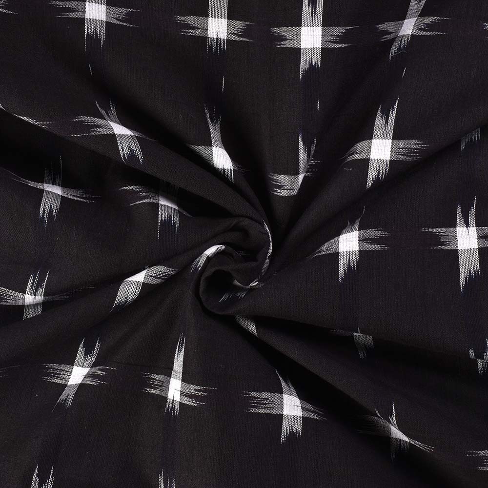 Black White Ikkat Pure Cotton 80 GSM Handwoven Fabric 02