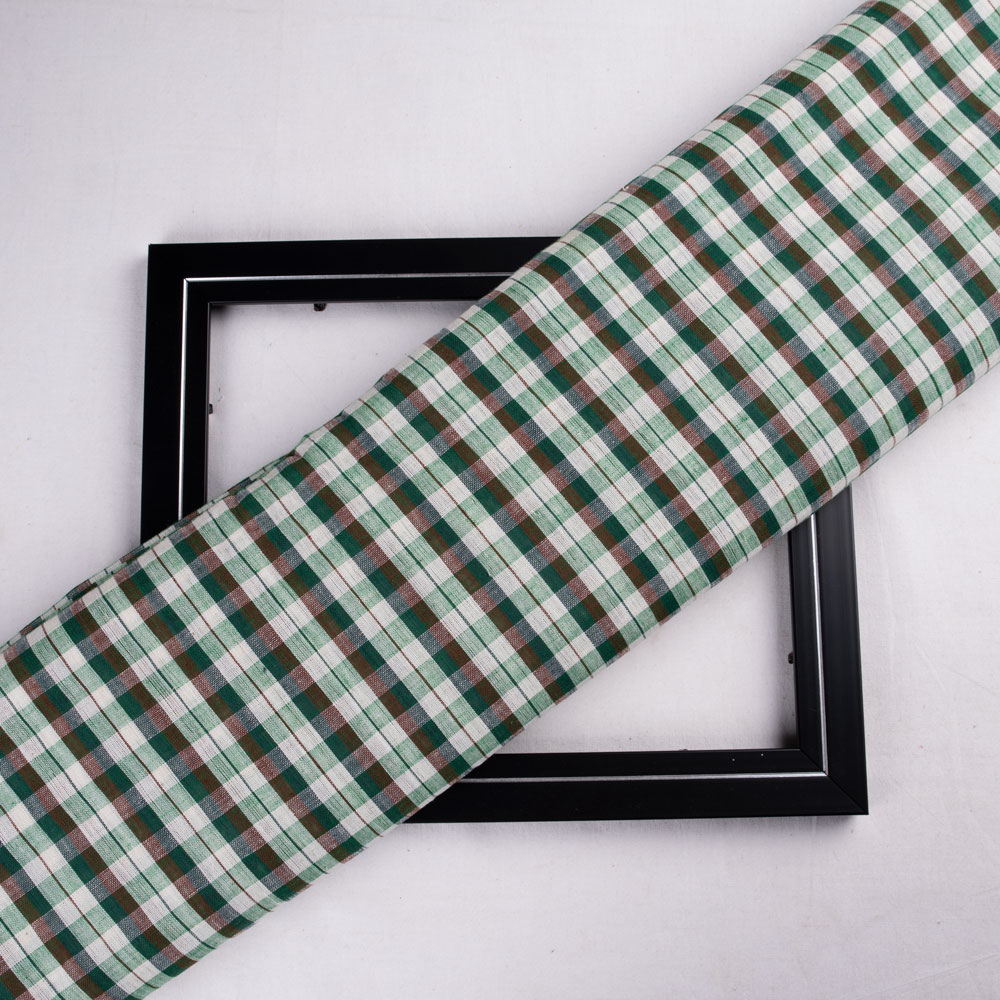 Check Multicolor Pure Cotton 95 GSM Handwoven Fabric 218