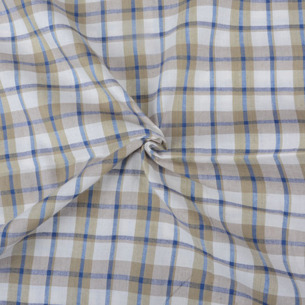 Check Beige & White Pure Cotton 86 GSM Handwoven Fabric