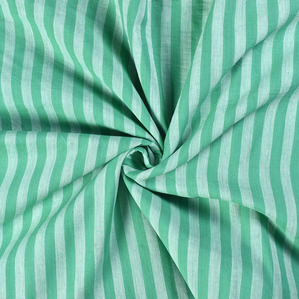 Stripe Green & White Pure Cotton 62 GSM Handwoven Fabric 242