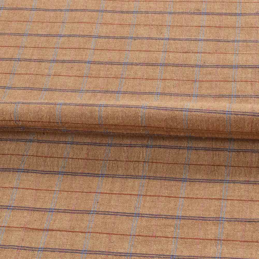 CHECK BROWN PURE COTTON 104 GSM HANDWOVEN FABRIC
