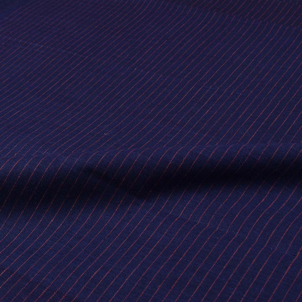 STRIPE NAVY BROWN PURE COTTON 110 GSM HANDWOVEN FABRIC