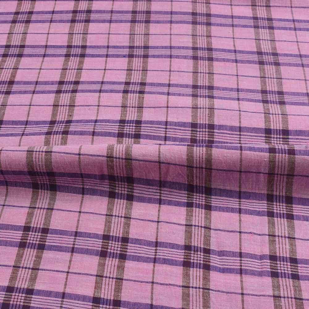 CHECK PINK & PURPLE PURE COTTON 102 GSM HANDWOVEN FABRIC