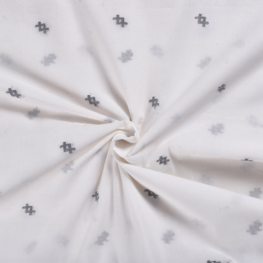 Geometric White & Black Jamdani Pure Cotton 60 GSM Handwoven Fabric