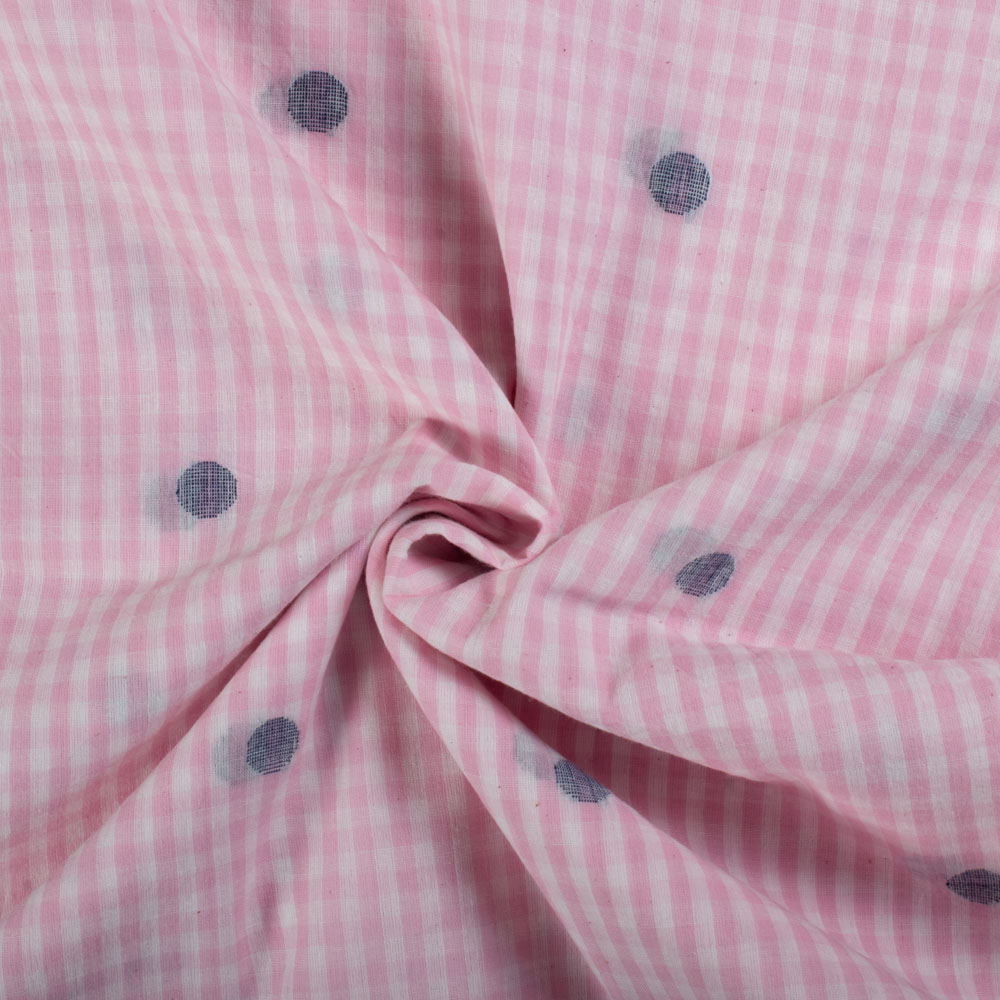 Pink Base White Check Jamdani Pure Cotton 60 GSM Handwoven Fabric