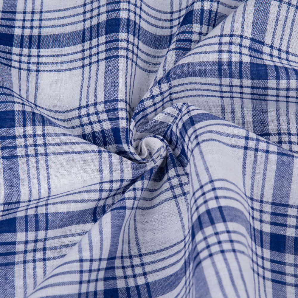 Check Blue & White Pure Cotton 88 GSM Handwoven Fabric