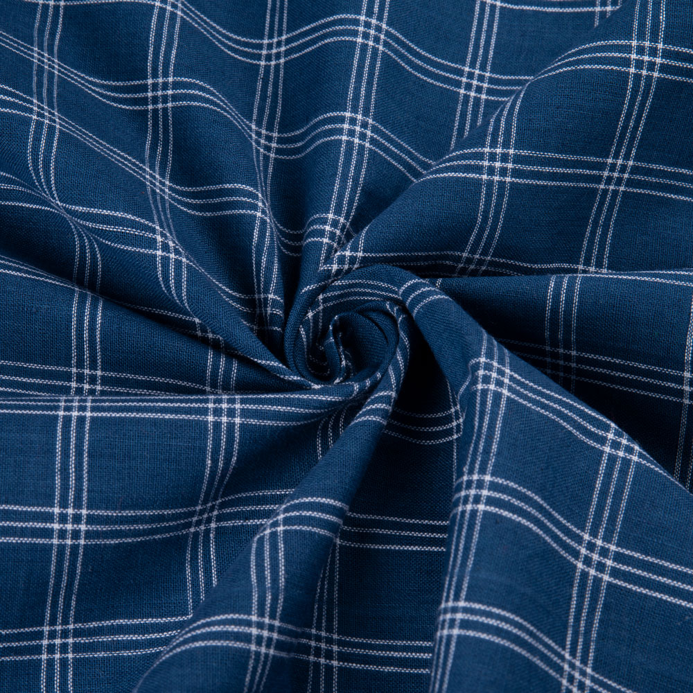 Check Prussian Blue Pure Cotton 90 GSM Handwoven Fabric