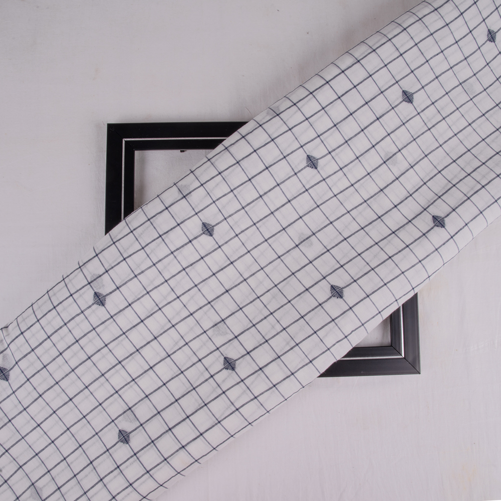 Geometric Check White Jamdani Handwoven Cotton 55 GSM Fabric