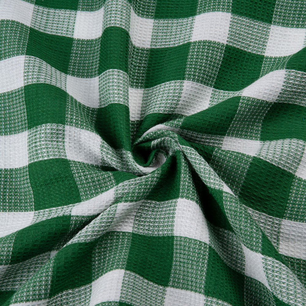 Check Green & White Honeycomb Weave Pure Cotton 99 GSM Fabric