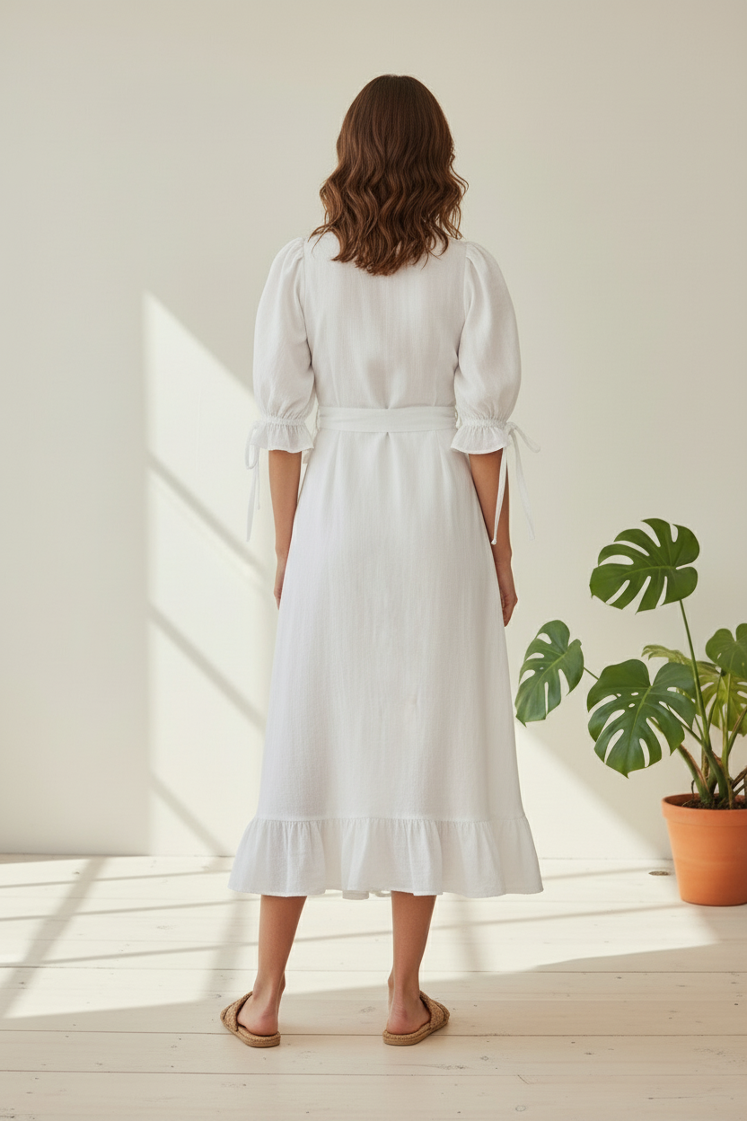 The Ruffled Puff Sleeve Wrap Dress