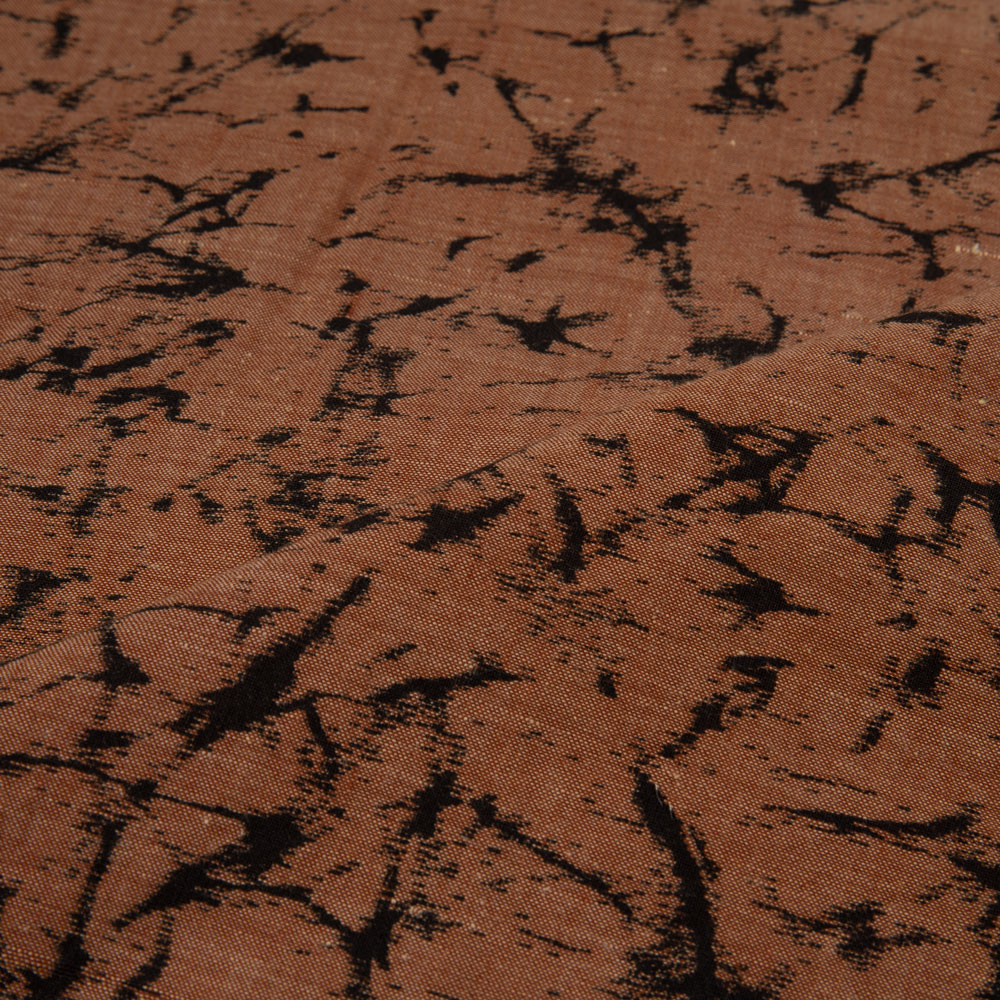 ABSTRACT BROWN SCREENPRINTED COTTON KHADI 82 GSM HANDWOVEN FABRIC