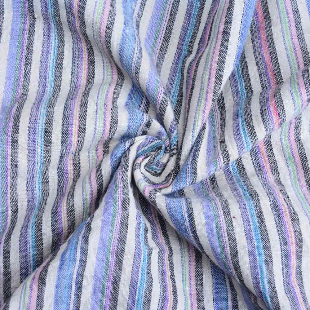 Stripe Purple Multicolour Khadi Cotton 125 GSM Handwoven Fabric