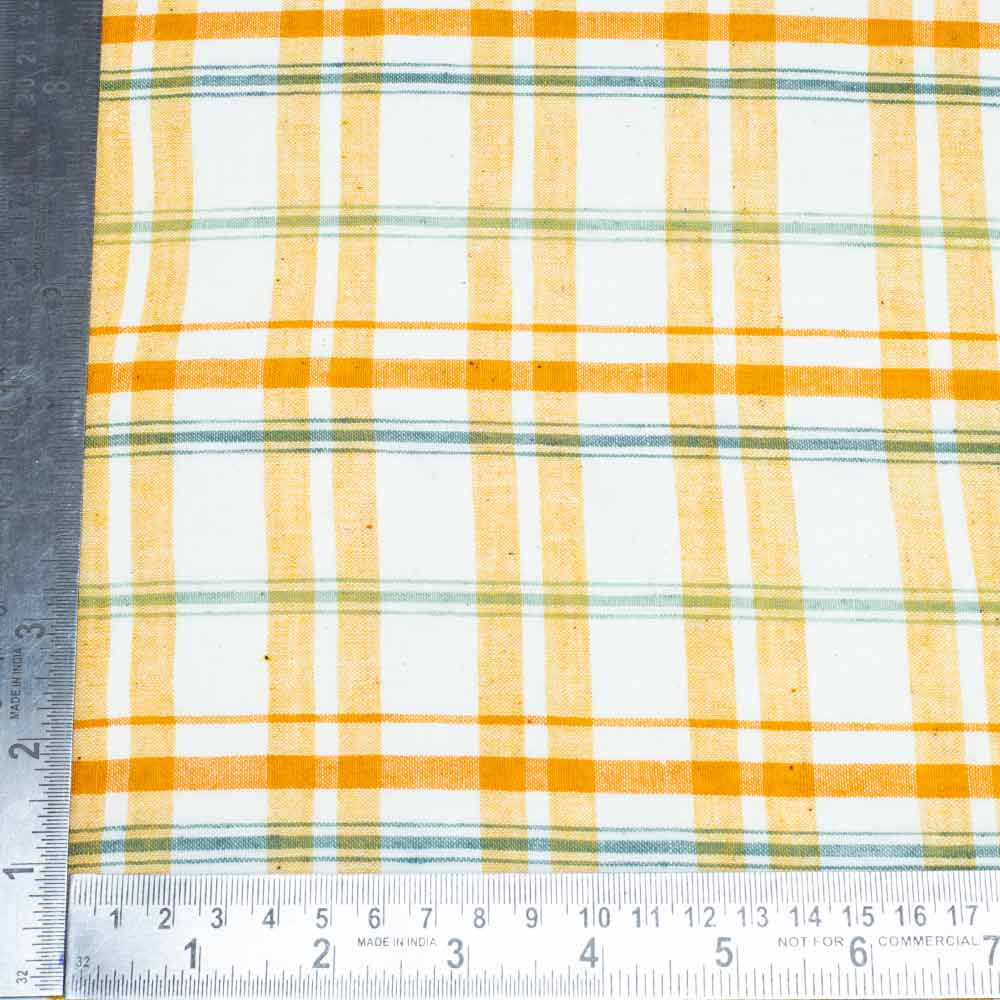 CHECK YELLOW & WHITE PURE COTTON 93 GSM HANDWOVEN FABRIC