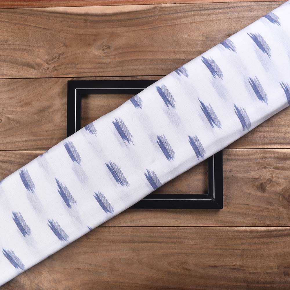 White Ikkat Pure Cotton 110 GSM Handwoven Fabric