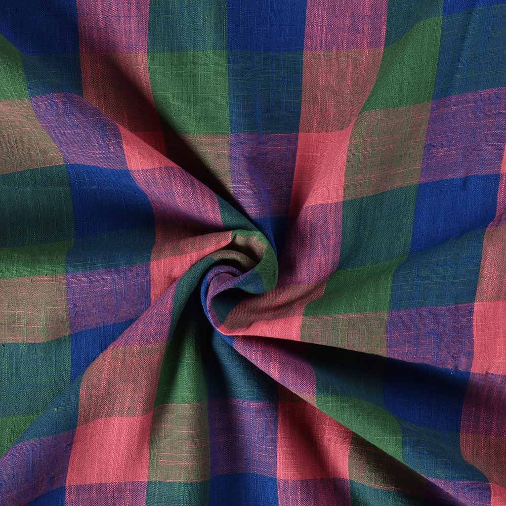 Check Multicolor Slub Pure Cotton 90 GSM Handwoven Fabric