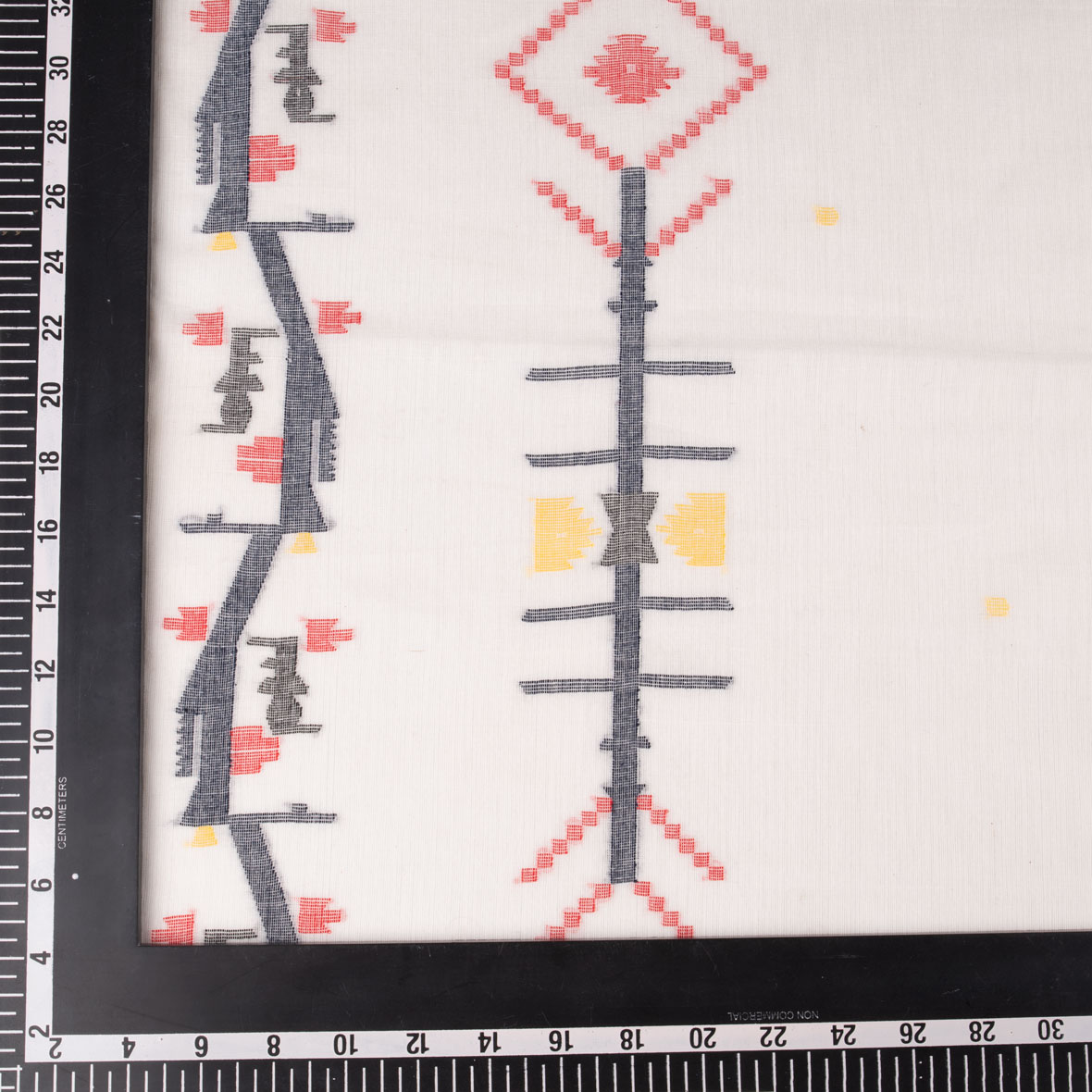 GEOMETRIC WHITE JAMDANI HANDWOVEN COTTON 55 GSM FABRIC