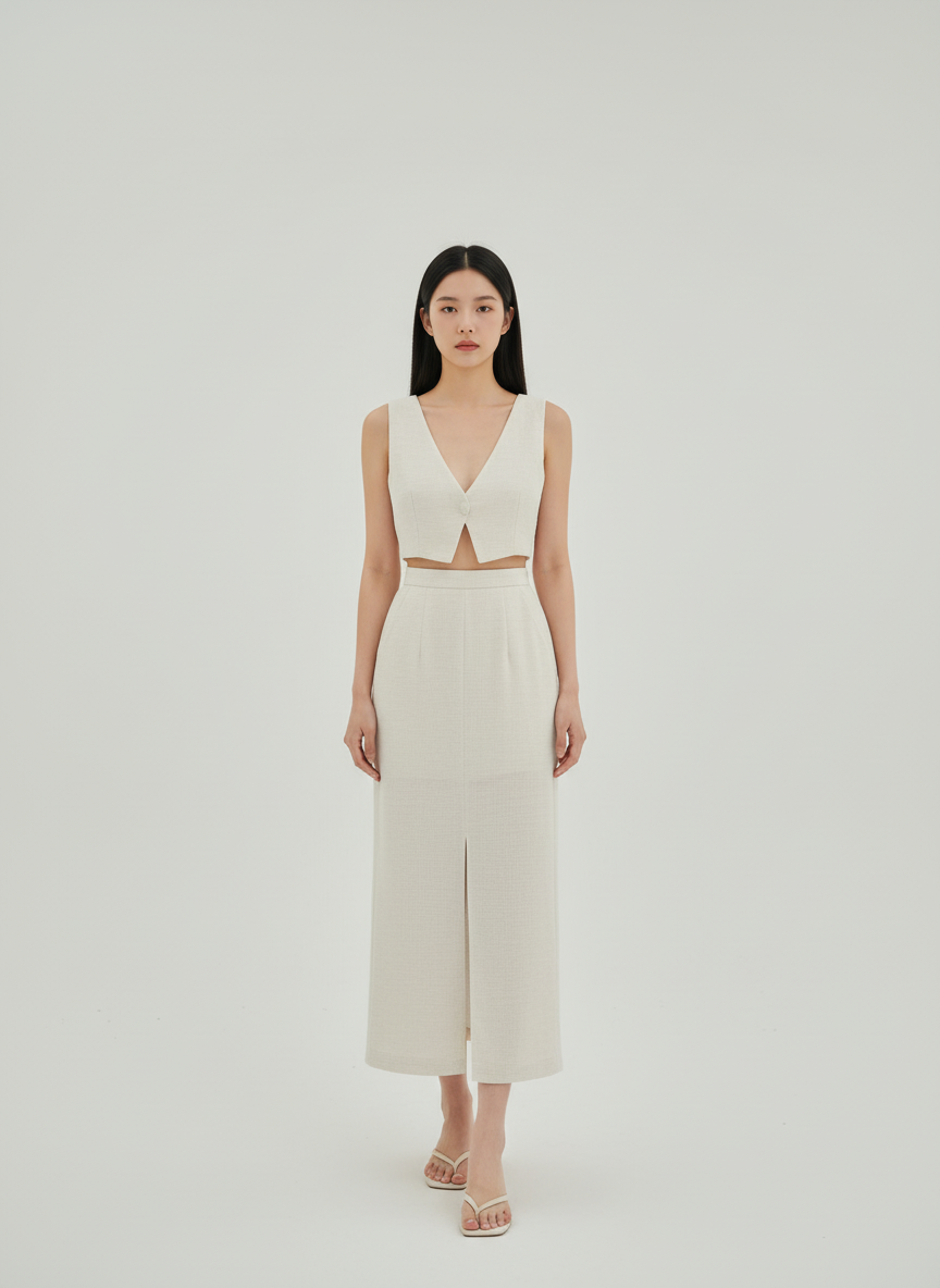 Long Skirt With Slit & Buttoned Top Co-ord Set