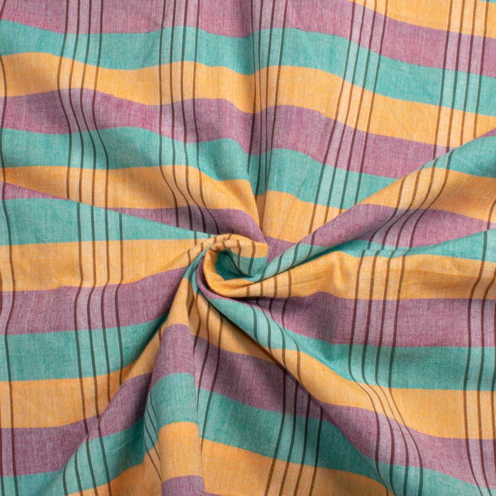 Check Multicolor Pure Cotton 100 GSM Handwoven Fabric 629