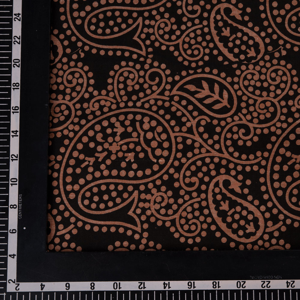 PAISLEY BROWN & BLACK SCREENPRINTED COTTON KHADI 88 GSM HANDWOVEN FABRIC