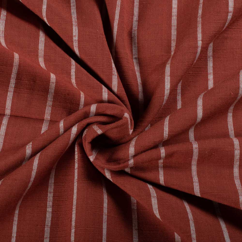 Brownish Orange & White Stripe 110 GSM Pure Cotton Handwoven Fabric