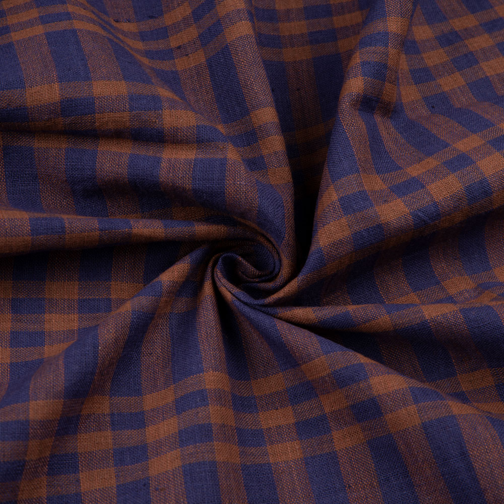 Check Blue & Brown Pure Cotton 102 GSM Handwoven Fabric