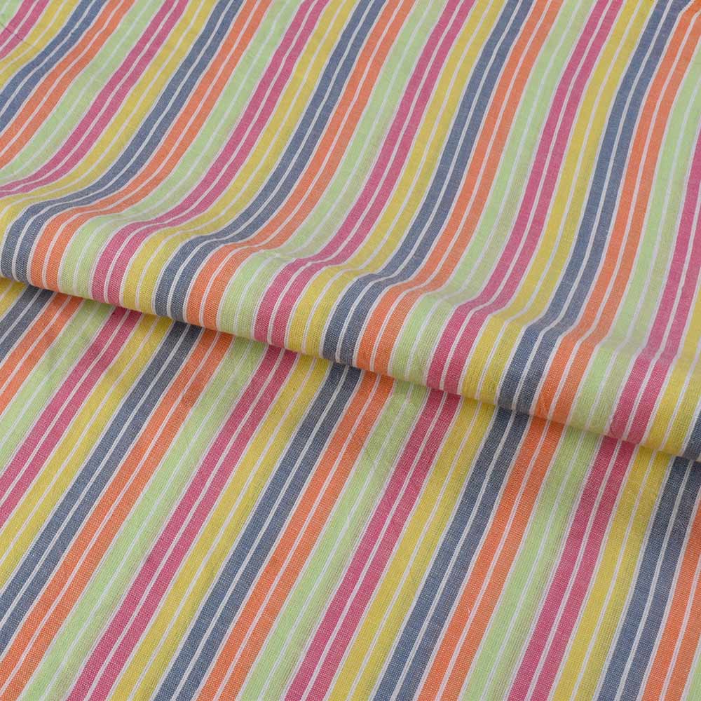 STRIPE MULTICOLOR PURE COTTON 76 GSM HANDWOVEN FABRIC