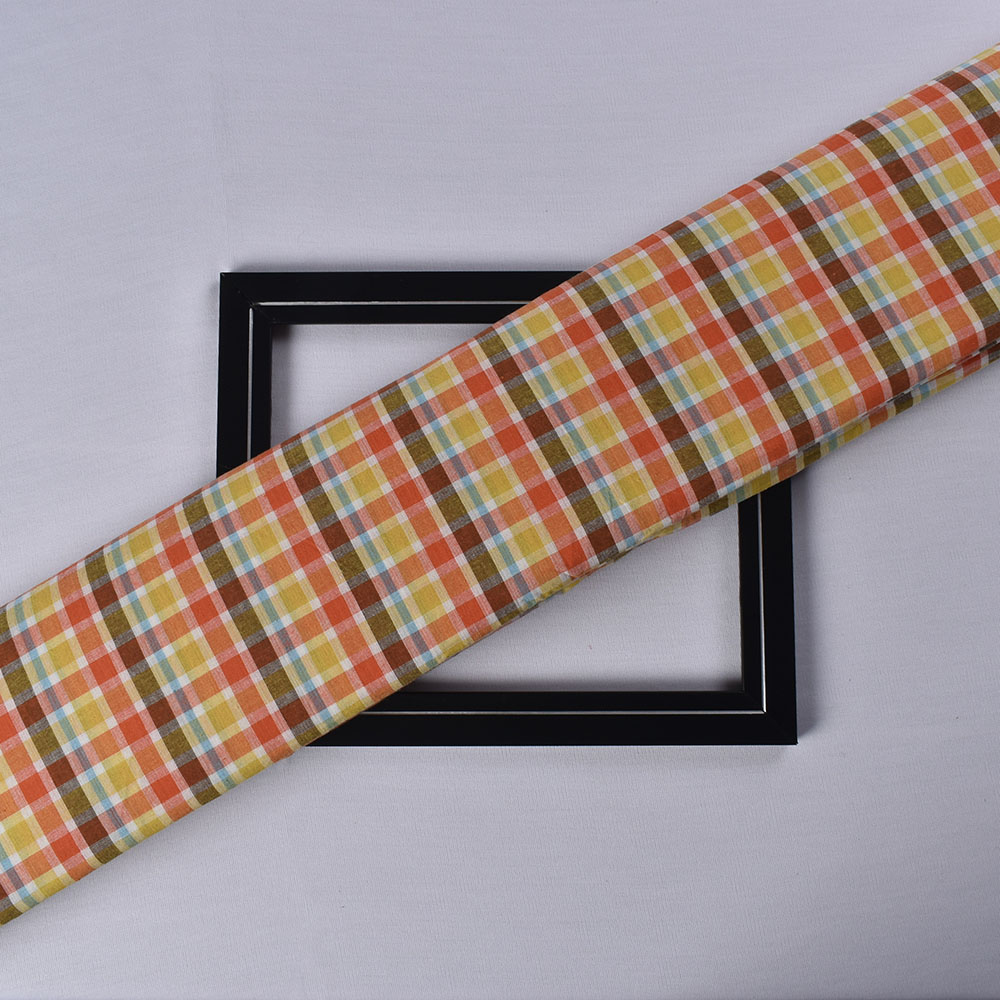 Check Multicolor Pure Cotton 85 GSM Handwoven Fabric
