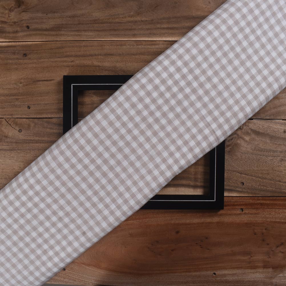 Check White & Brown Pure Cotton 90 GSM Handwoven Fabric