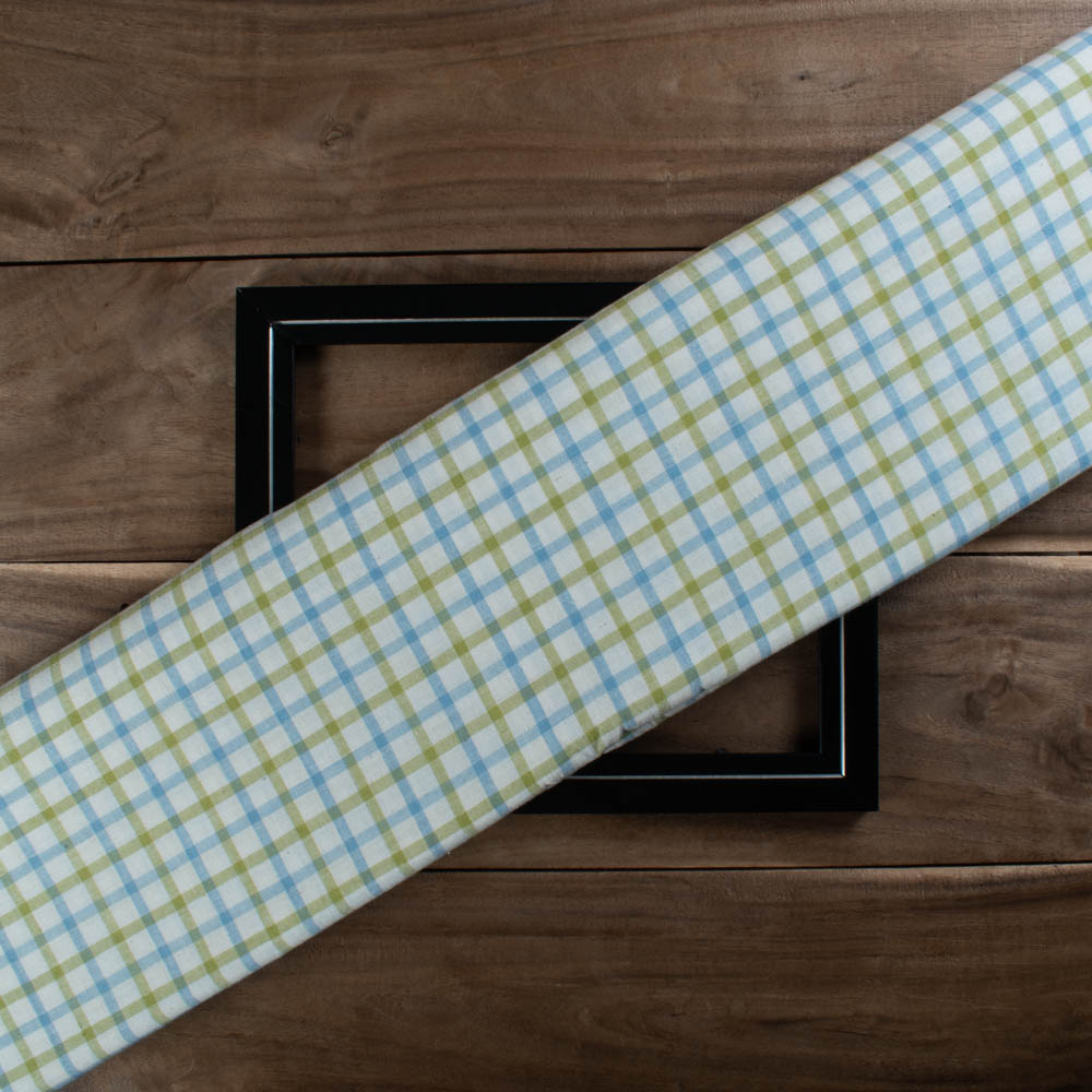 Check White Blue Brown 95 GSM Pure Cotton Handwoven Fabric 840