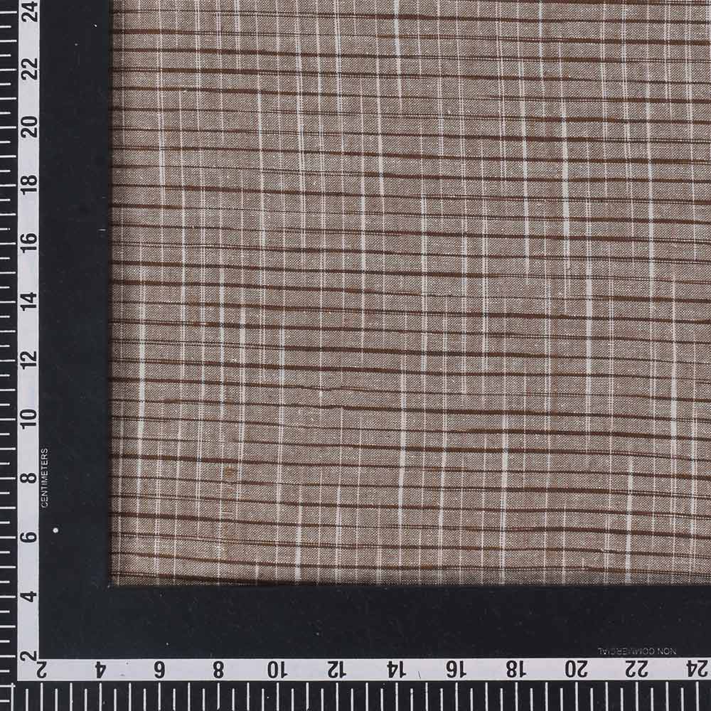 CHECK BROWN & WHITE KHADI COTTON 98 GSM HANDWOVEN FABRIC