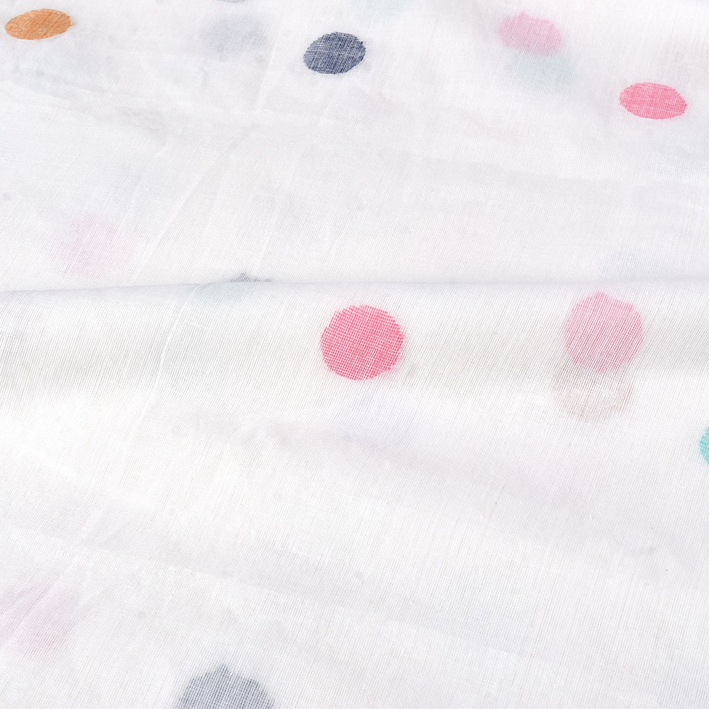 POLKA DOT MULTICOLOR JAMDANI PURE COTTON 55 GSM HANDWOVEN FABRIC