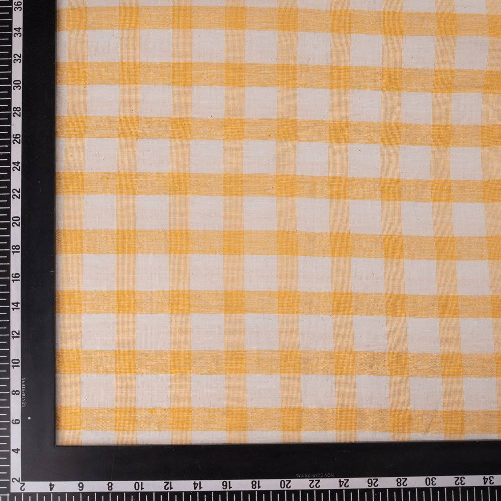 CHECK YELLOW & WHITE PURE COTTON 104 GSM HANDWOVEN FABRIC