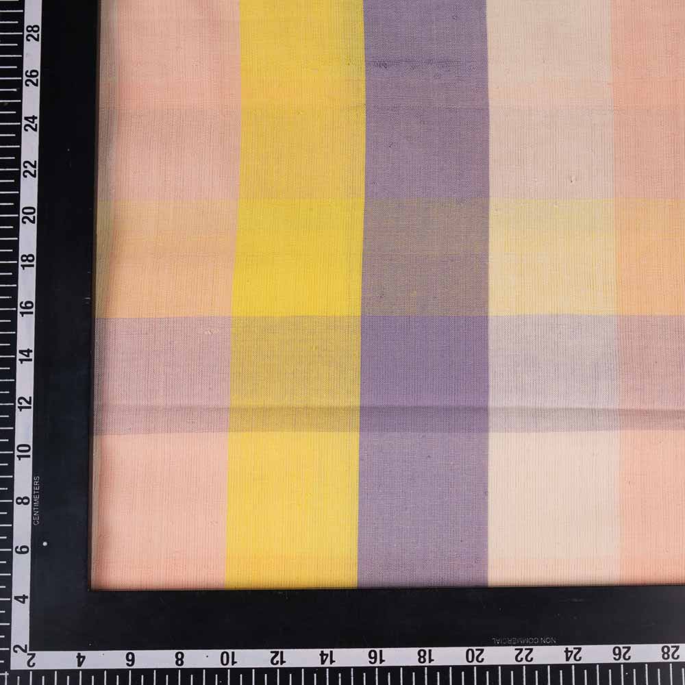 CHECK PEACH PURPLE & YELLOW COTTON 130 GSM HANDWOVEN FABRIC 180