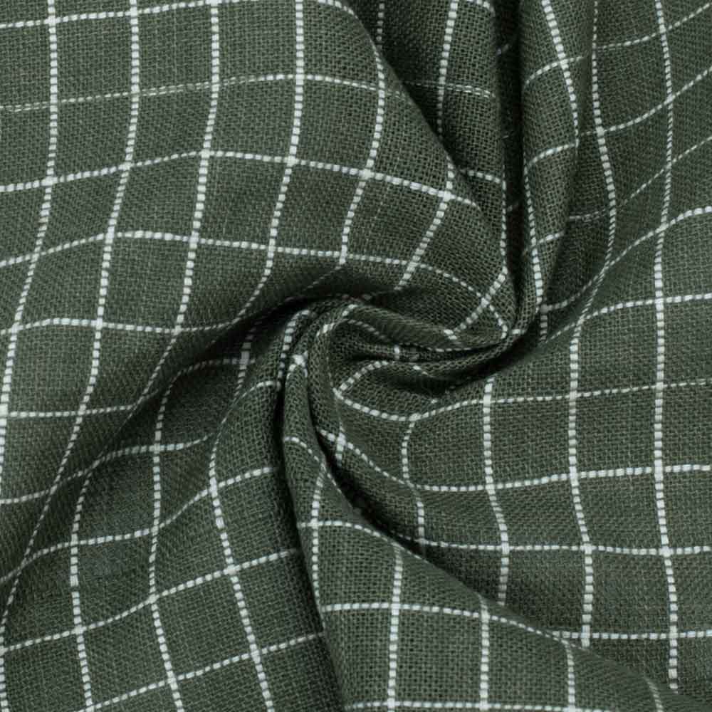 Check Olive Green Khadi Cotton 95 GSM Handwoven Fabric