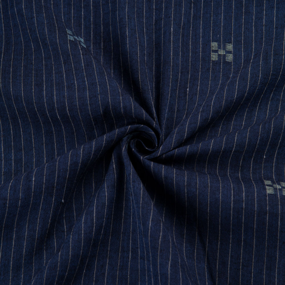 Geometric Stripe Blue Jamdani 55 GSM Handwoven Cotton Fabric