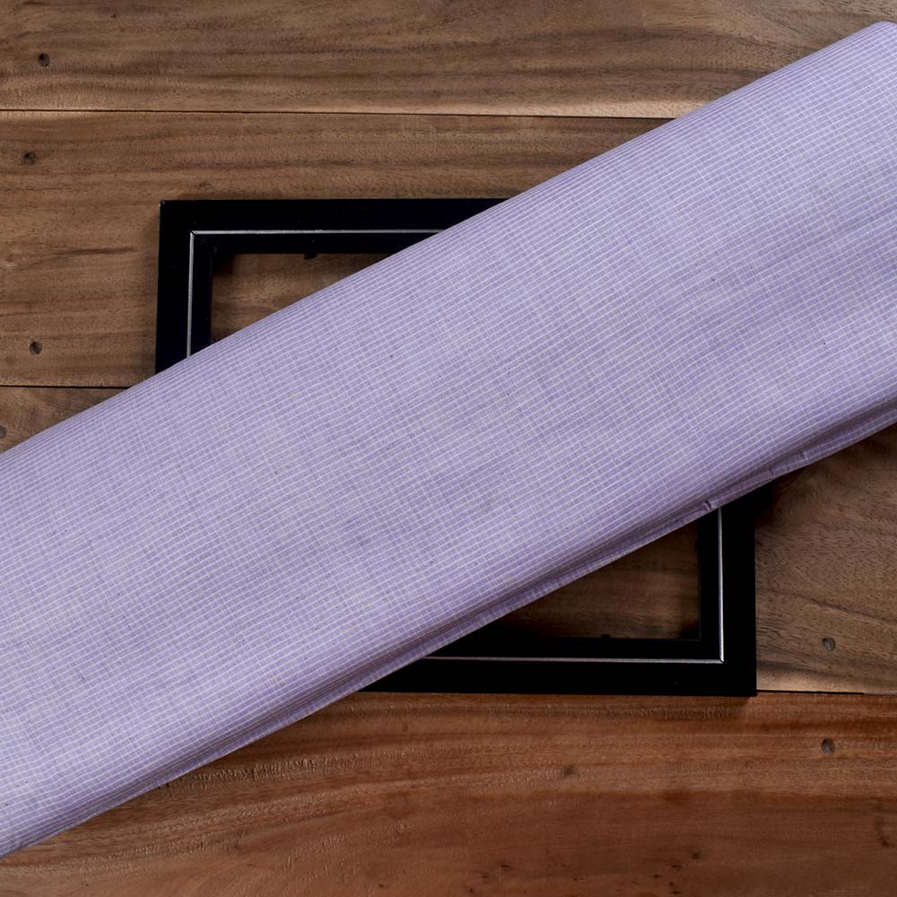 Check Purple Pure Cotton 93 GSM Handwoven Fabric D11