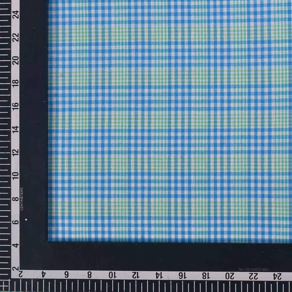 CHECK BLUE & GREEN PURE COTTON 90 GSM HANDWOVEN FABRIC 442