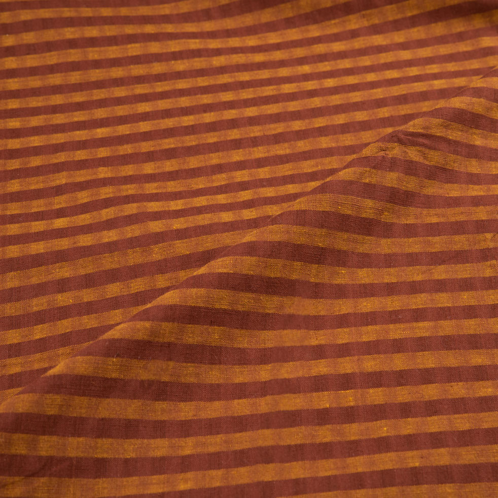 STRIPE BROWN & MUSTARD PURE COTTON 87 GSM HANDWOVEN FABRIC