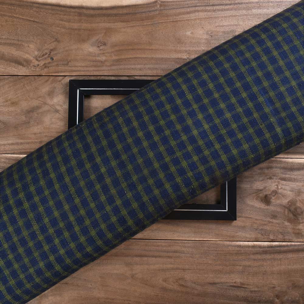 Check Navy & Olive Pure Khadi 260 GSM Handwoven Fabric