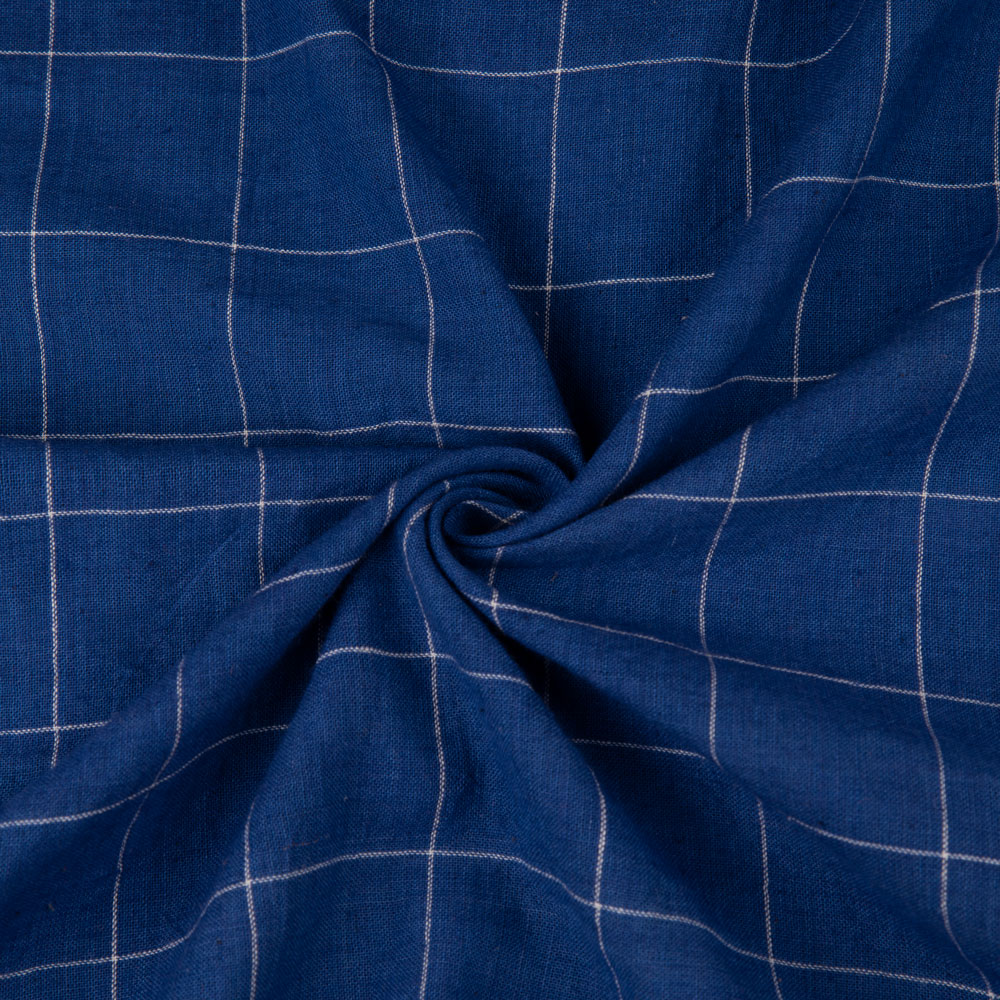 Check Blue Pure Cotton 88 GSM Handwoven Fabric 263