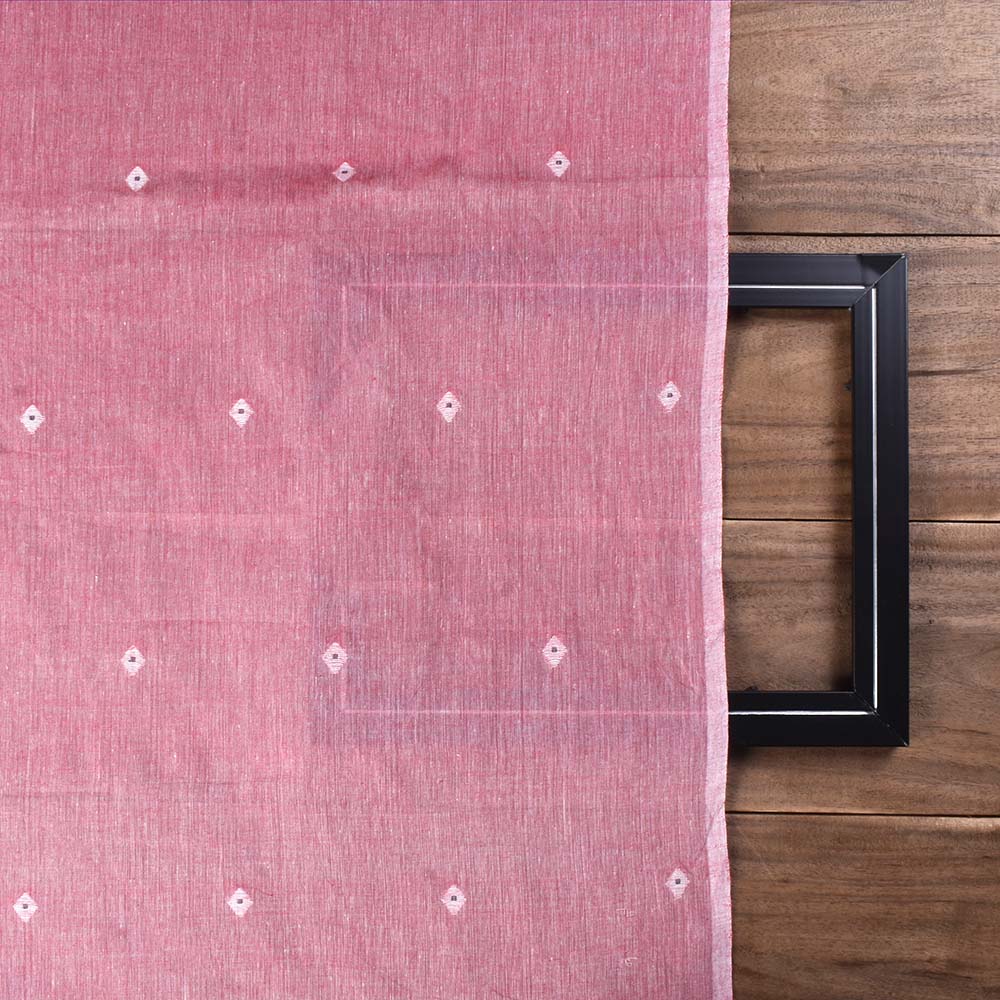 GEOMETRIC RED JAMDANI PURE COTTON 52 GSM HANDWOVEN FABRIC