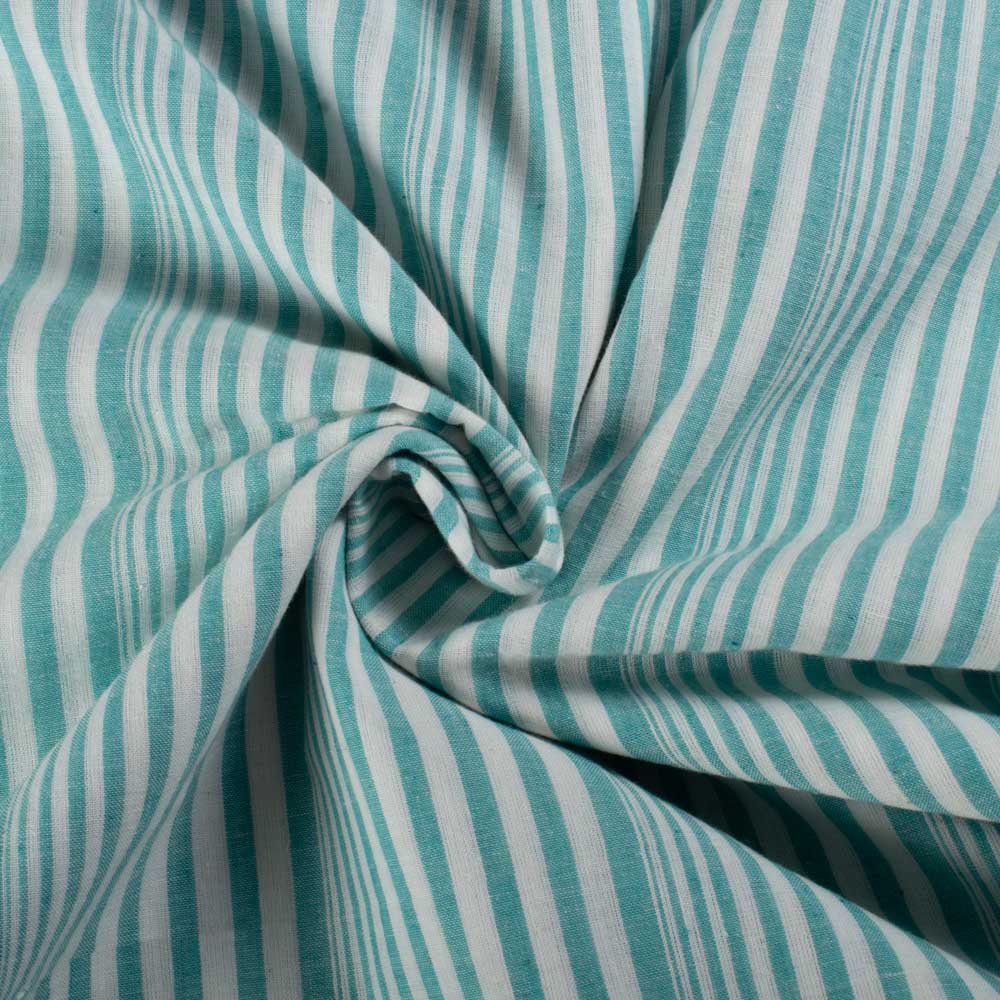 Stripe Sea Green Grey Pure Cotton 85 GSM Handwoven Fabric