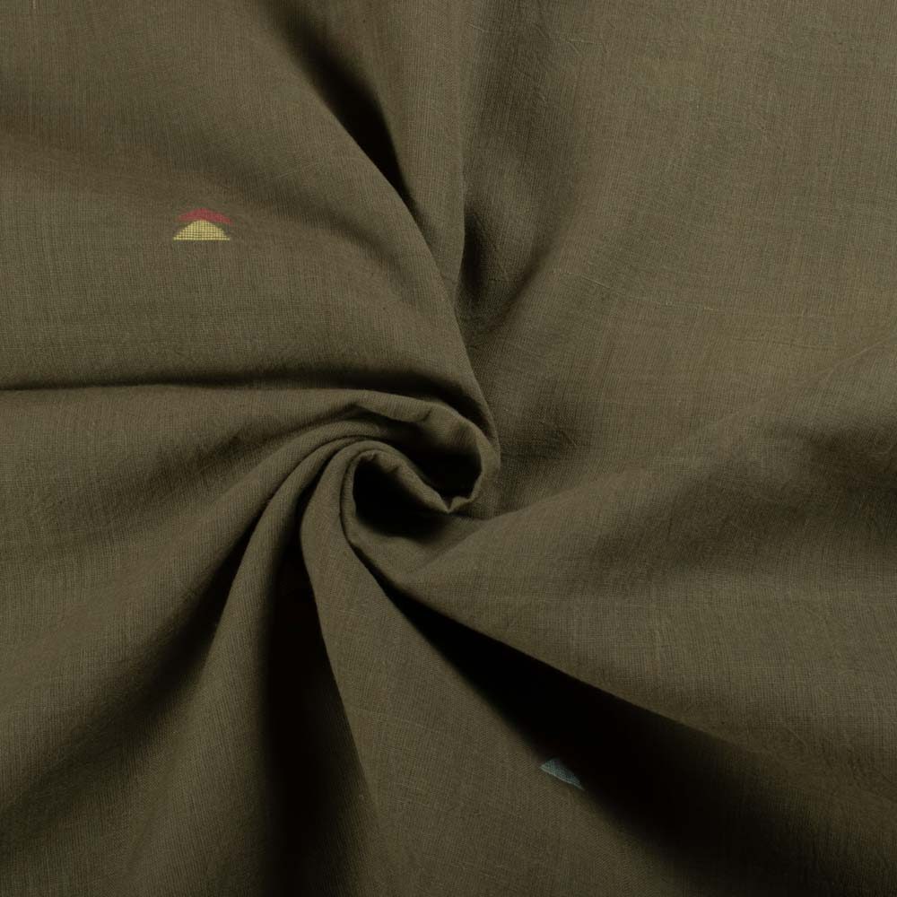 Plain Olive Green Base Pure Cotton 55 GSM Abstract Jamdani Fabric