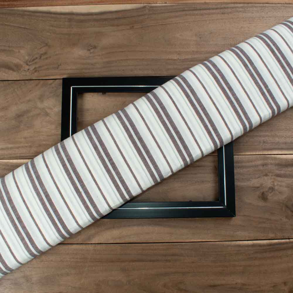 Stripe Brown White Pure Cotton 80 GSM Handwoven Fabric