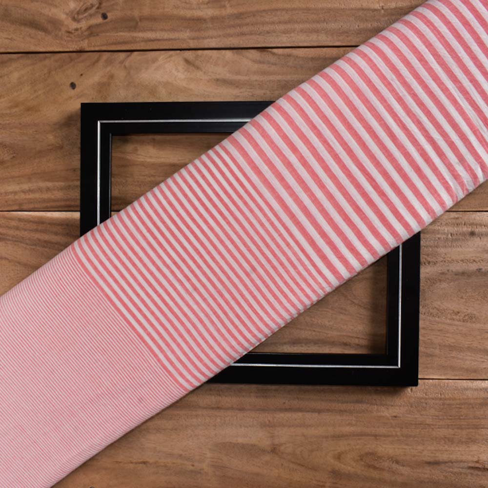 Stripe Coral Pink Pure Cotton 56 GSM Handwoven Fabric