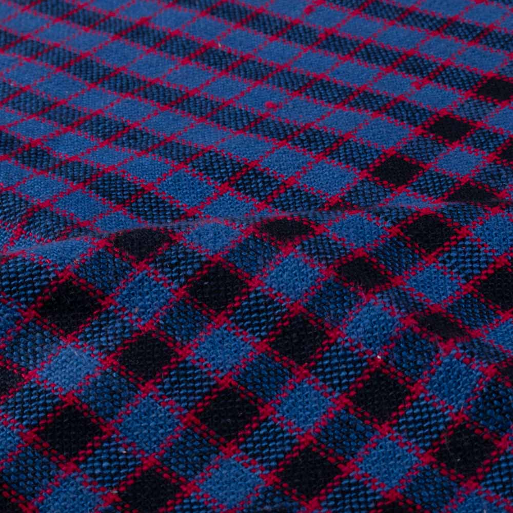 CHECK BLUE KHADI FABRIC - 300 GSM HANDSPUN & HANDWOVEN
